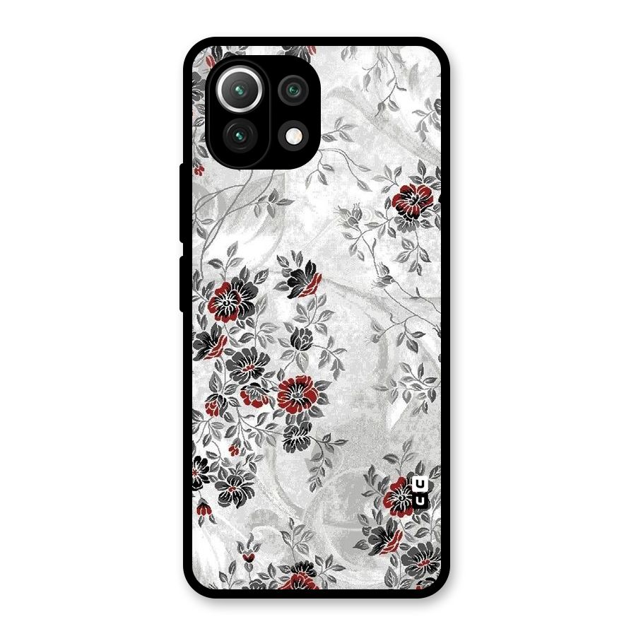 Pleasing Grey Floral Glass Back Case for Mi 11 Lite NE 5G