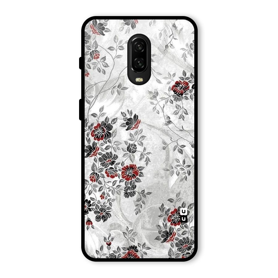 Pleasing Grey Floral Glass Back Case for OnePlus 6T