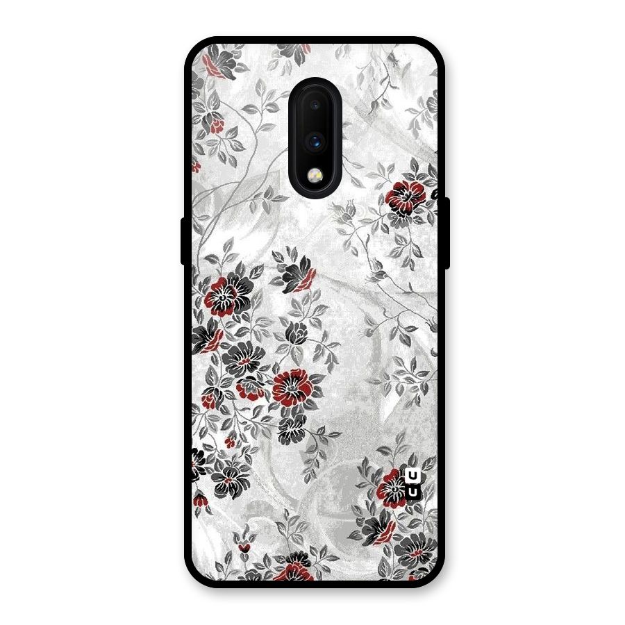 Pleasing Grey Floral Glass Back Case for OnePlus 7
