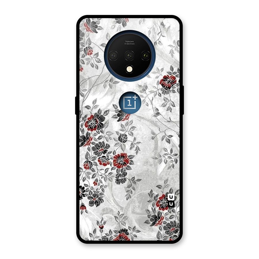 Pleasing Grey Floral Glass Back Case for OnePlus 7T