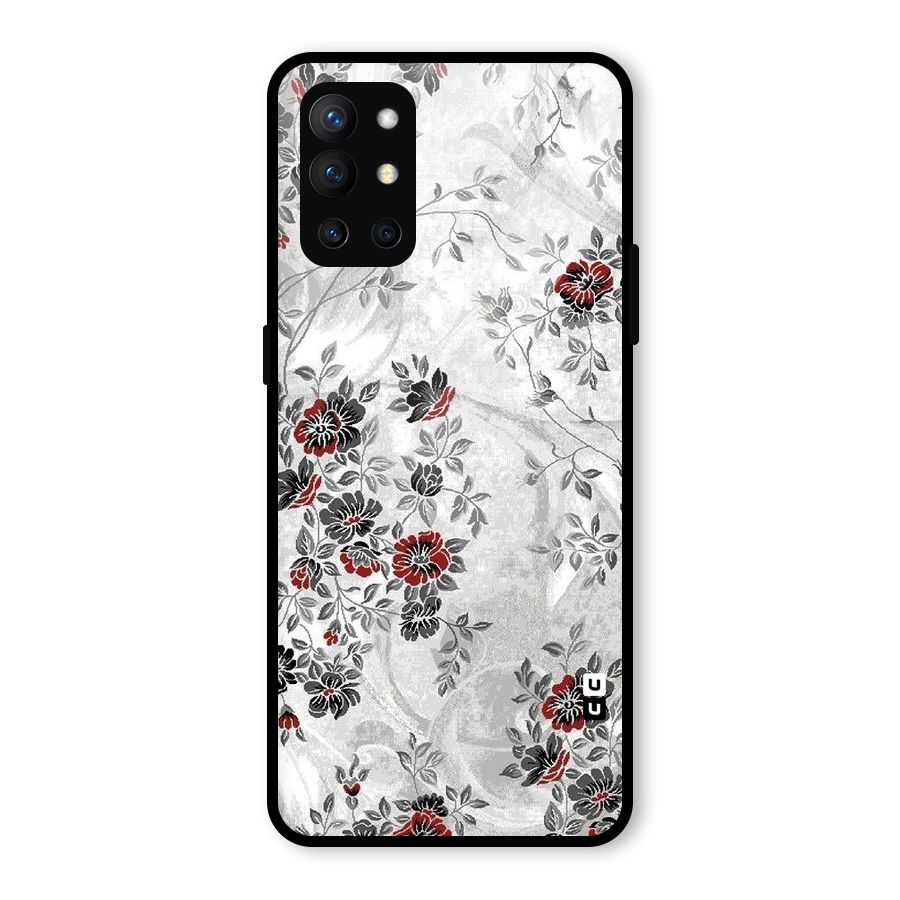 Pleasing Grey Floral Glass Back Case for OnePlus 9R