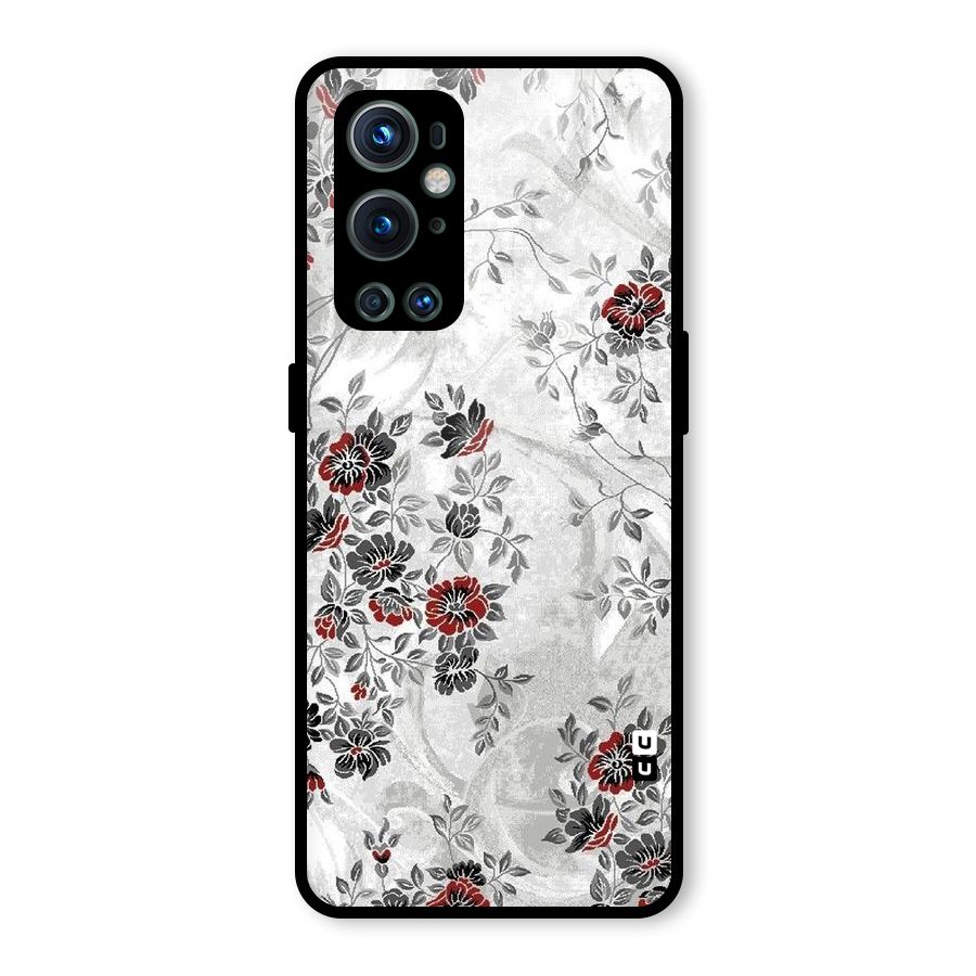 Pleasing Grey Floral Glass Back Case for OnePlus 9 Pro