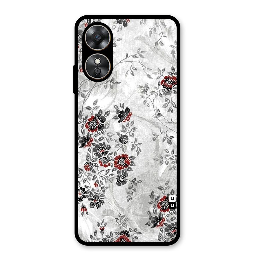 Pleasing Grey Floral Glass Back Case for Oppo A17