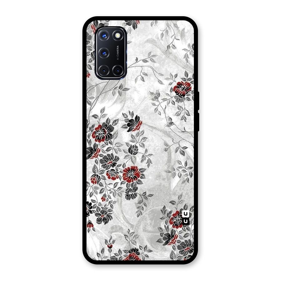 Pleasing Grey Floral Glass Back Case for Oppo A52