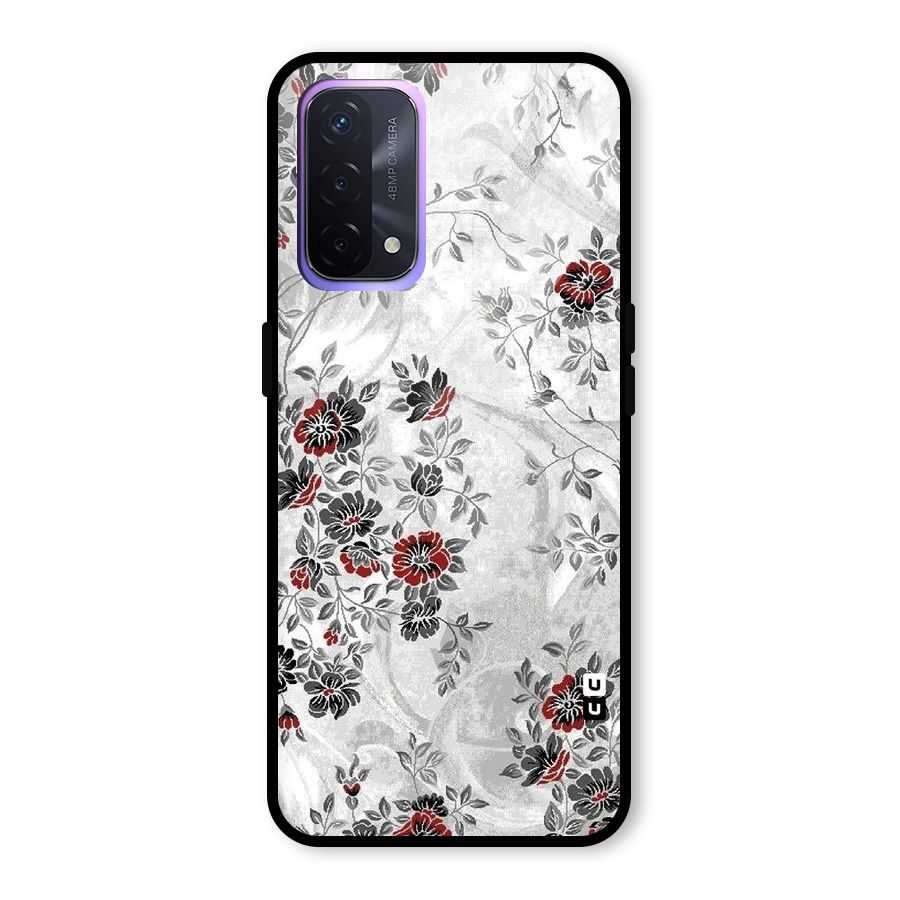 Pleasing Grey Floral Glass Back Case for Oppo A74 5G