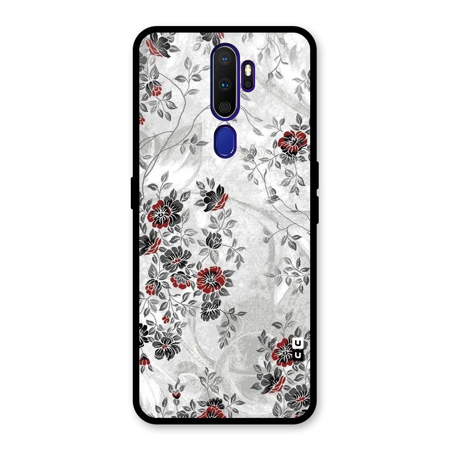 Pleasing Grey Floral Glass Back Case for Oppo A9 (2020)