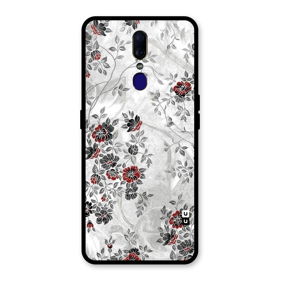 Pleasing Grey Floral Glass Back Case for Oppo F11