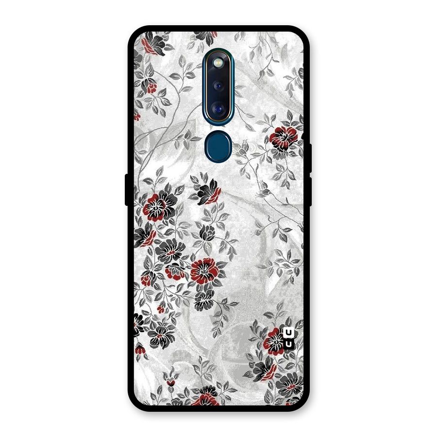Pleasing Grey Floral Glass Back Case for Oppo F11 Pro