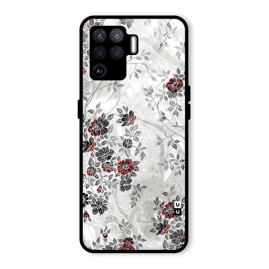 Pleasing Grey Floral Glass Back Case for Oppo F19 Pro