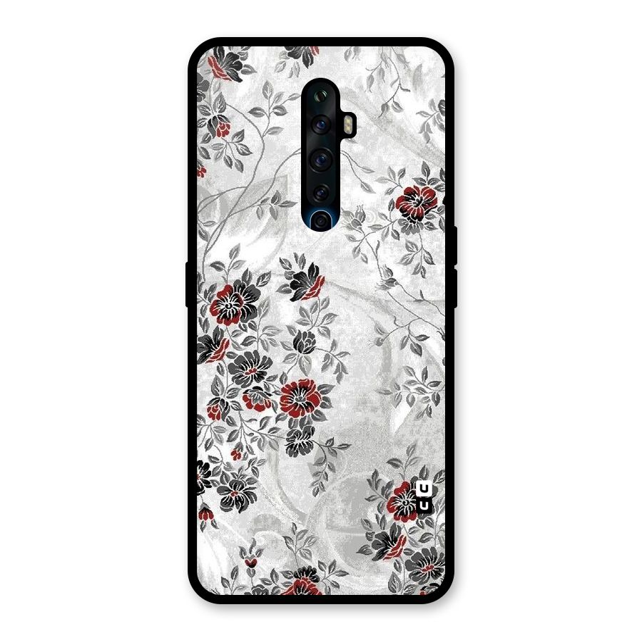 Pleasing Grey Floral Glass Back Case for Oppo Reno2 F