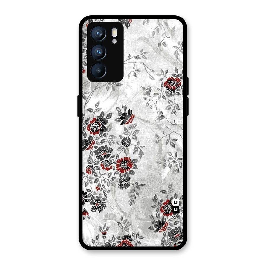 Pleasing Grey Floral Glass Back Case for Oppo Reno6 5G