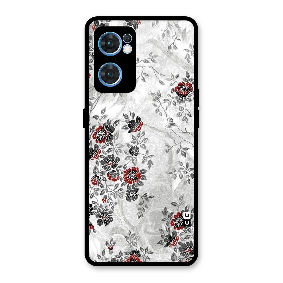 Pleasing Grey Floral Glass Back Case for Oppo Reno7 5G