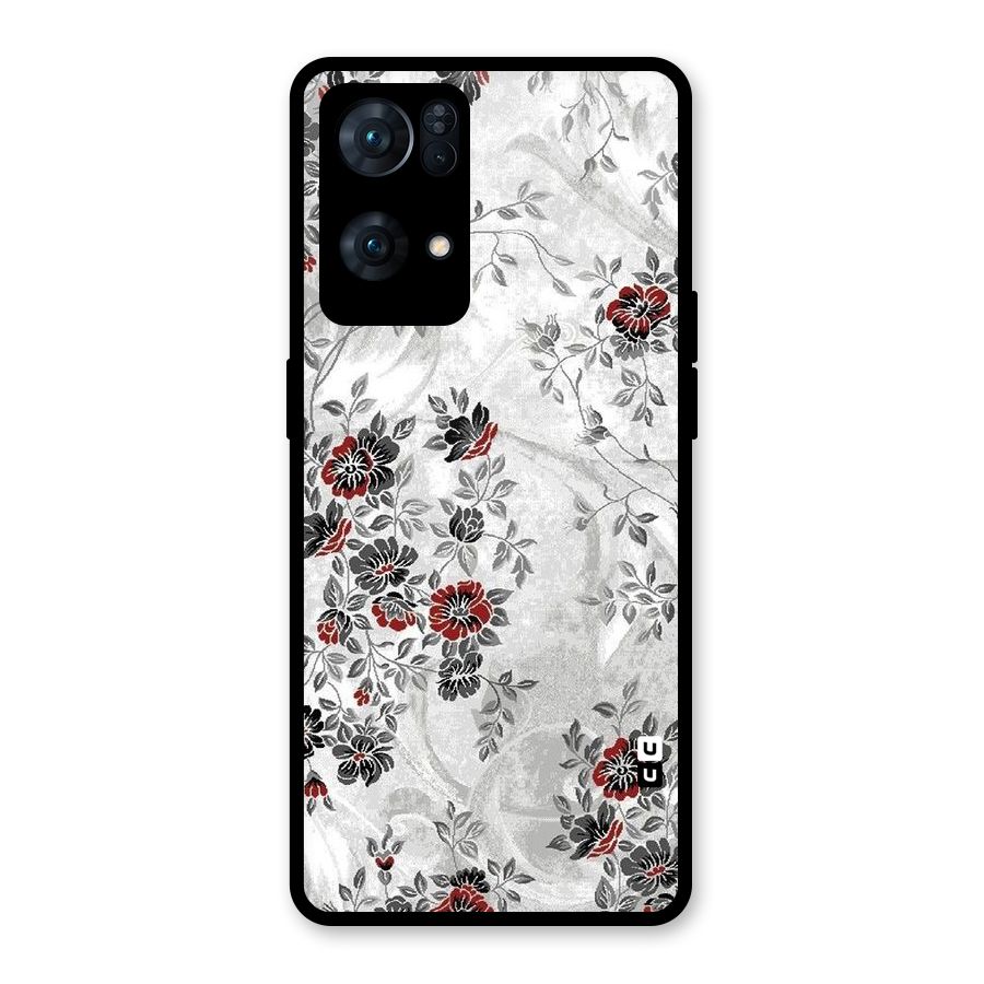 Pleasing Grey Floral Glass Back Case for Oppo Reno7 Pro 5G