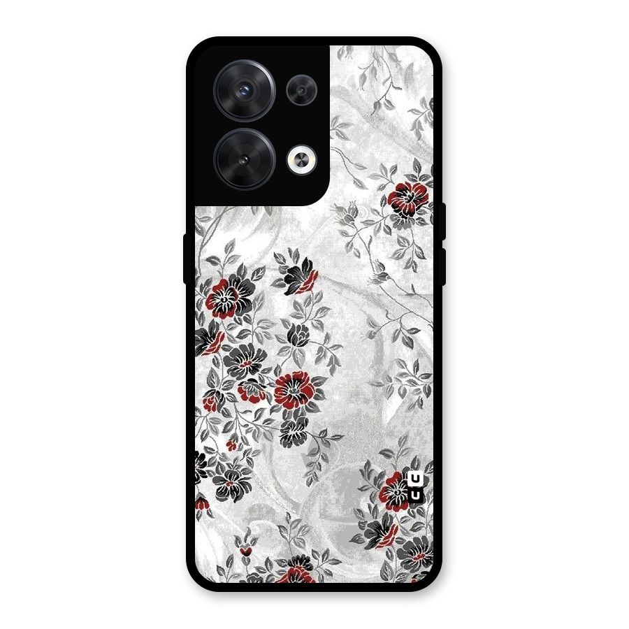 Pleasing Grey Floral Glass Back Case for Oppo Reno8 5G