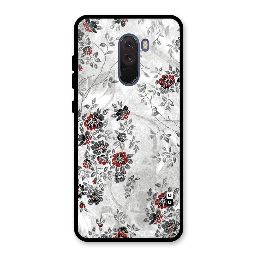 Pleasing Grey Floral Glass Back Case for Poco F1