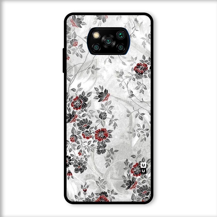 Pleasing Grey Floral Glass Back Case for Poco X3