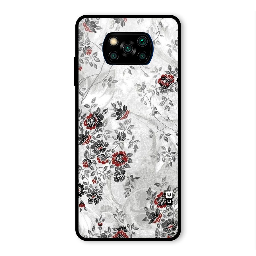 Pleasing Grey Floral Glass Back Case for Poco X3 Pro
