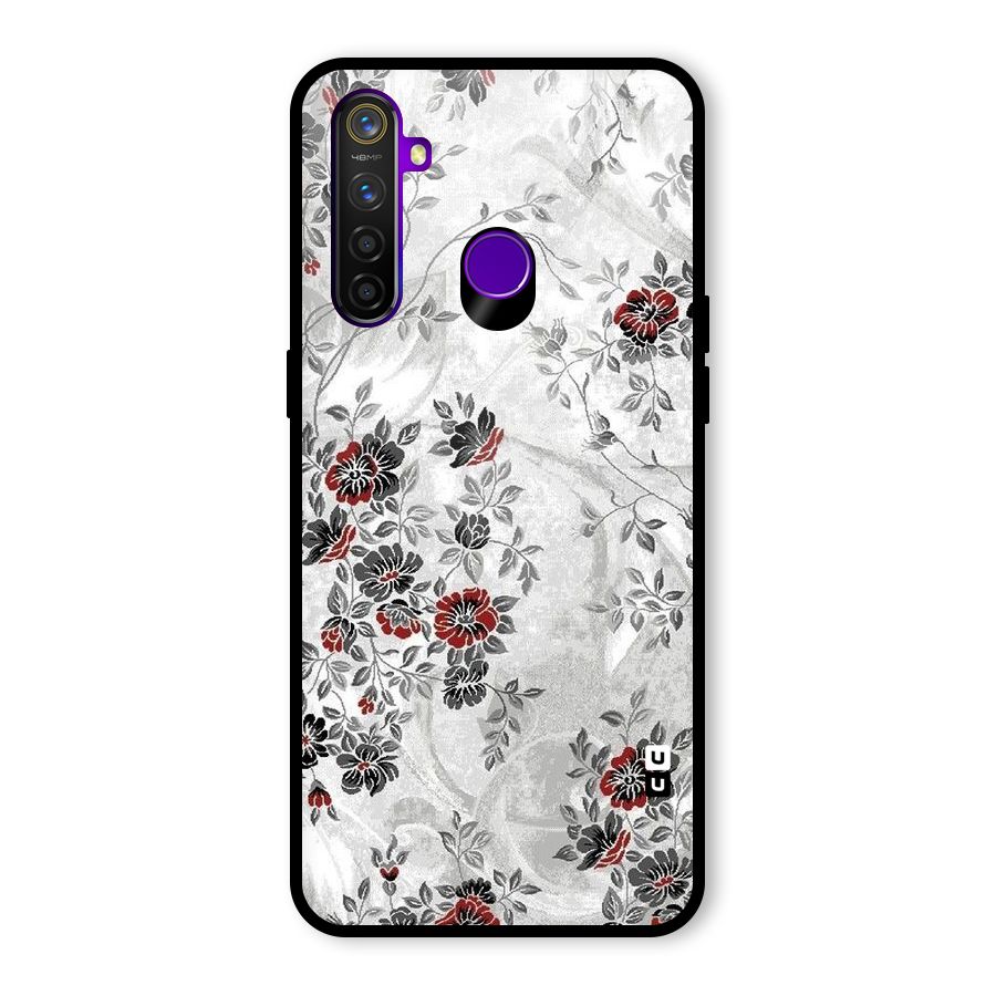 Pleasing Grey Floral Glass Back Case for Realme 5 Pro