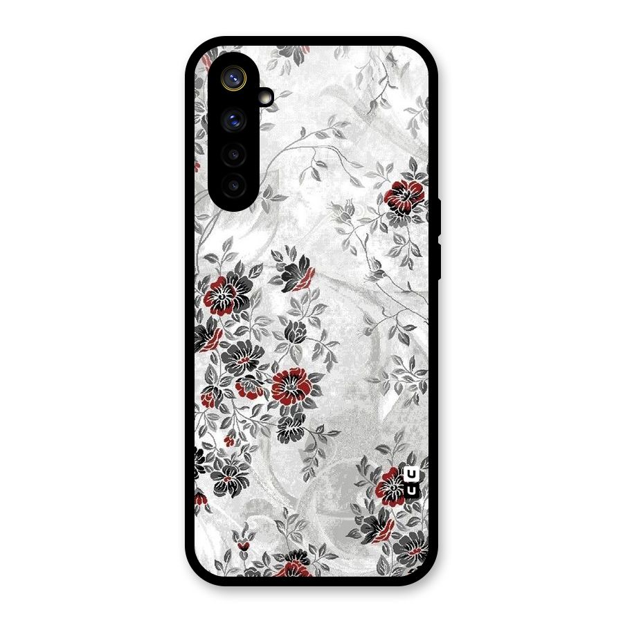 Pleasing Grey Floral Glass Back Case for Realme 6
