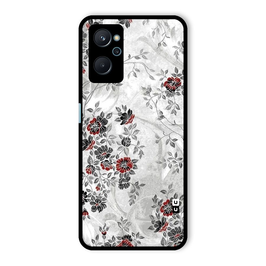 Pleasing Grey Floral Glass Back Case for Realme 9i