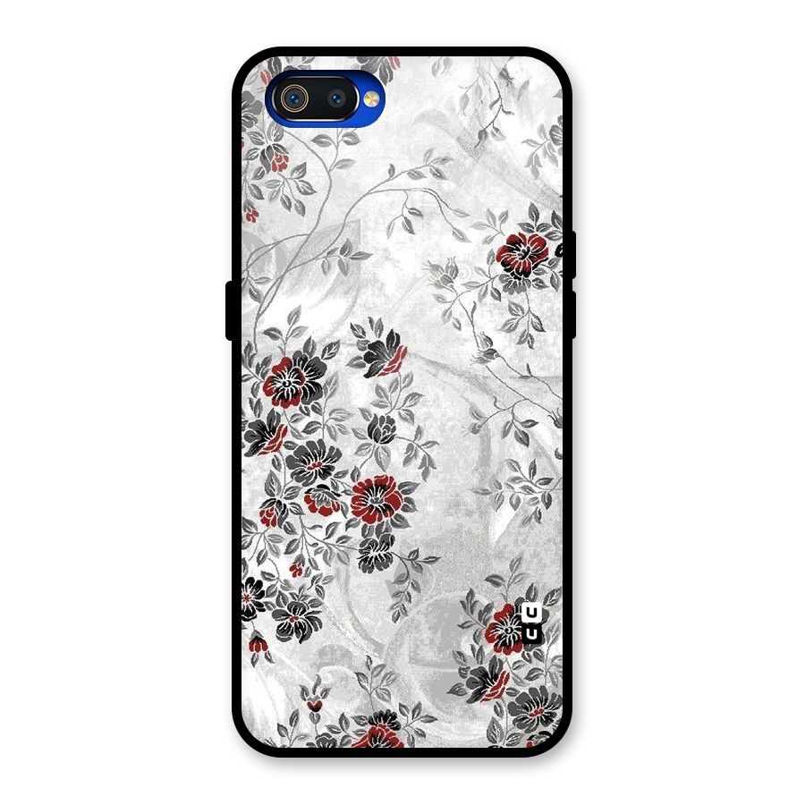 Pleasing Grey Floral Glass Back Case for Realme C2