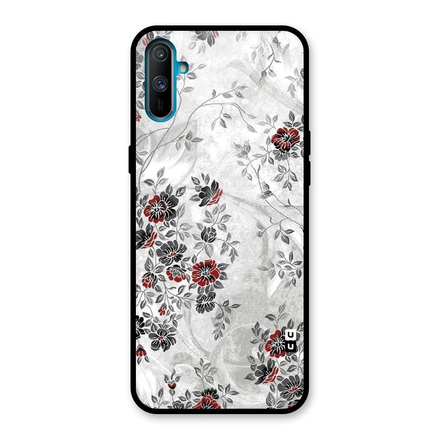 Pleasing Grey Floral Glass Back Case for Realme C3