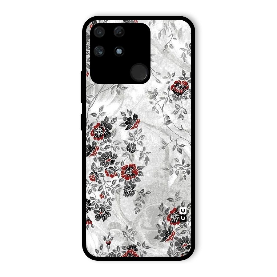 Pleasing Grey Floral Glass Back Case for Realme Narzo 50A