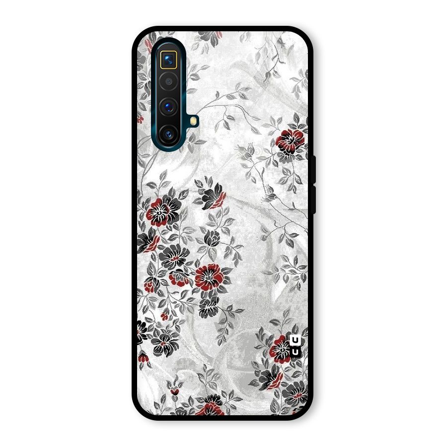 Pleasing Grey Floral Glass Back Case for Realme X3