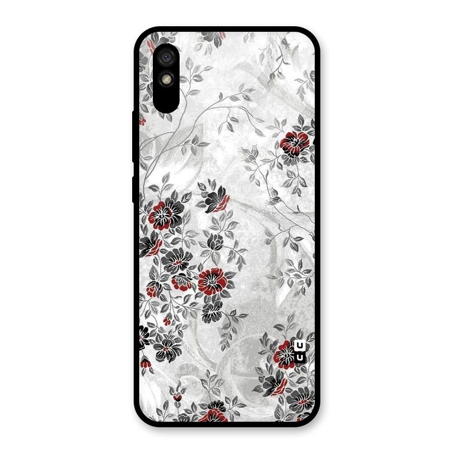 Pleasing Grey Floral Glass Back Case for Redmi 9A
