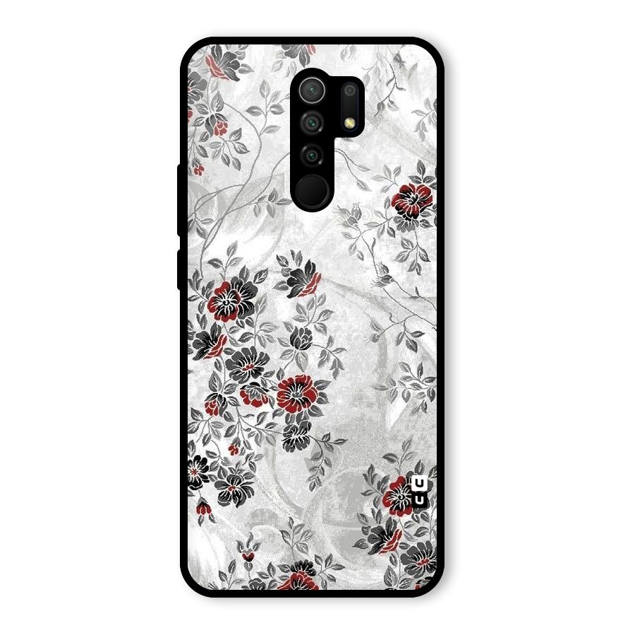 Pleasing Grey Floral Glass Back Case for Redmi 9 Prime