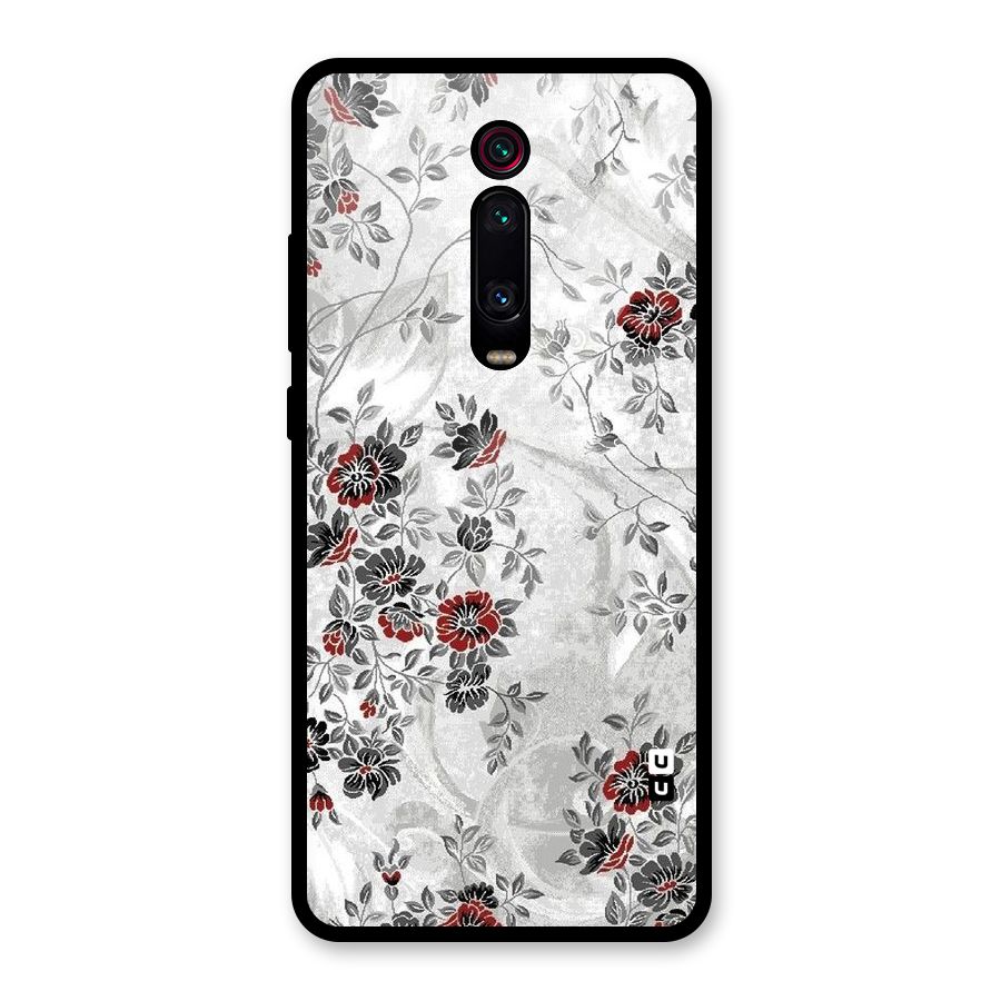 Pleasing Grey Floral Glass Back Case for Redmi K20 Pro