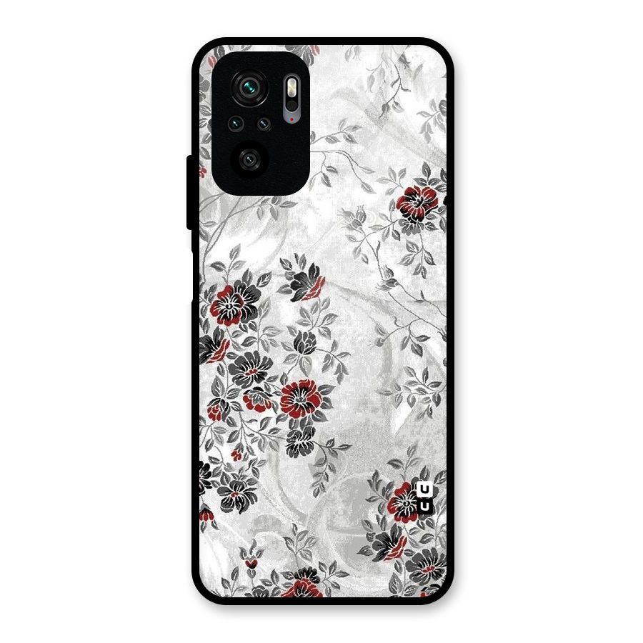 Pleasing Grey Floral Glass Back Case for Redmi Note 10