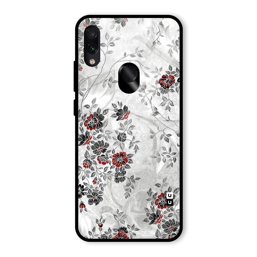 Pleasing Grey Floral Glass Back Case for Redmi Note 7