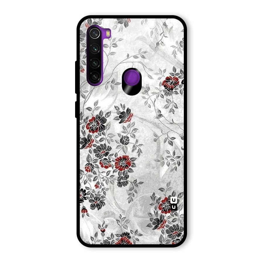 Pleasing Grey Floral Glass Back Case for Redmi Note 8