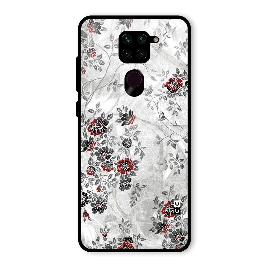 Pleasing Grey Floral Glass Back Case for Redmi Note 9