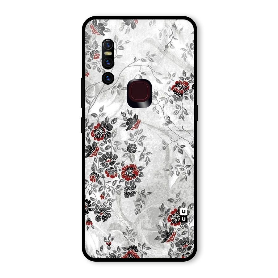 Pleasing Grey Floral Glass Back Case for Vivo V15