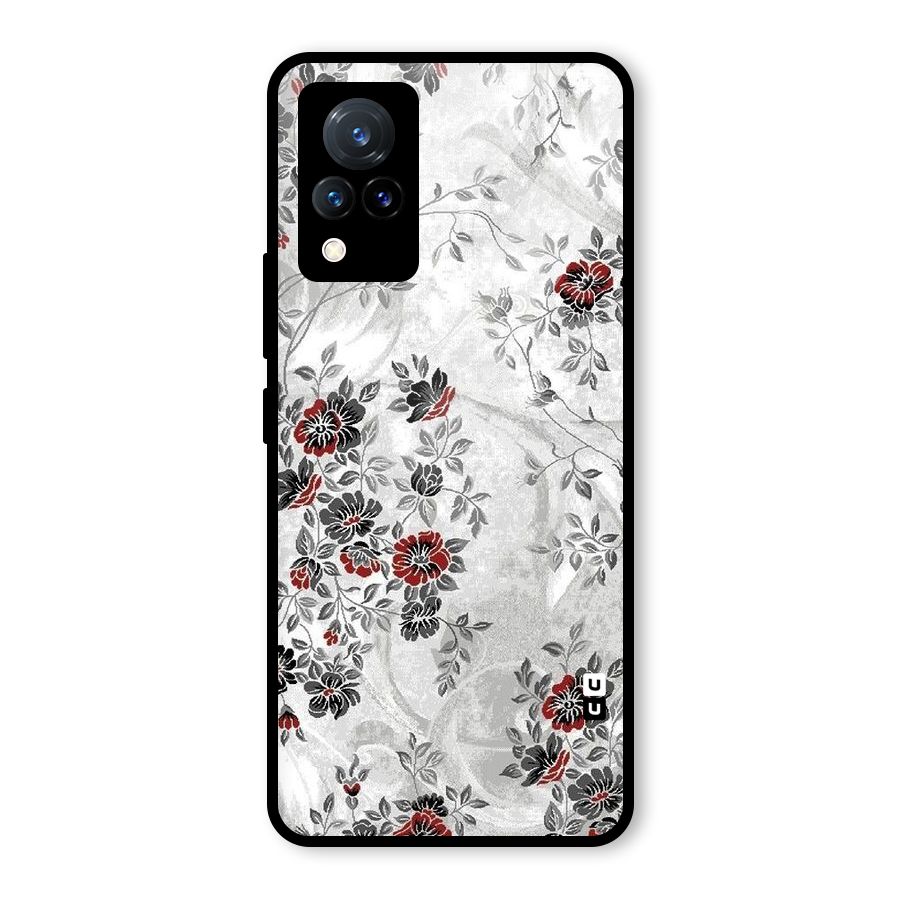 Pleasing Grey Floral Glass Back Case for Vivo V21 5G