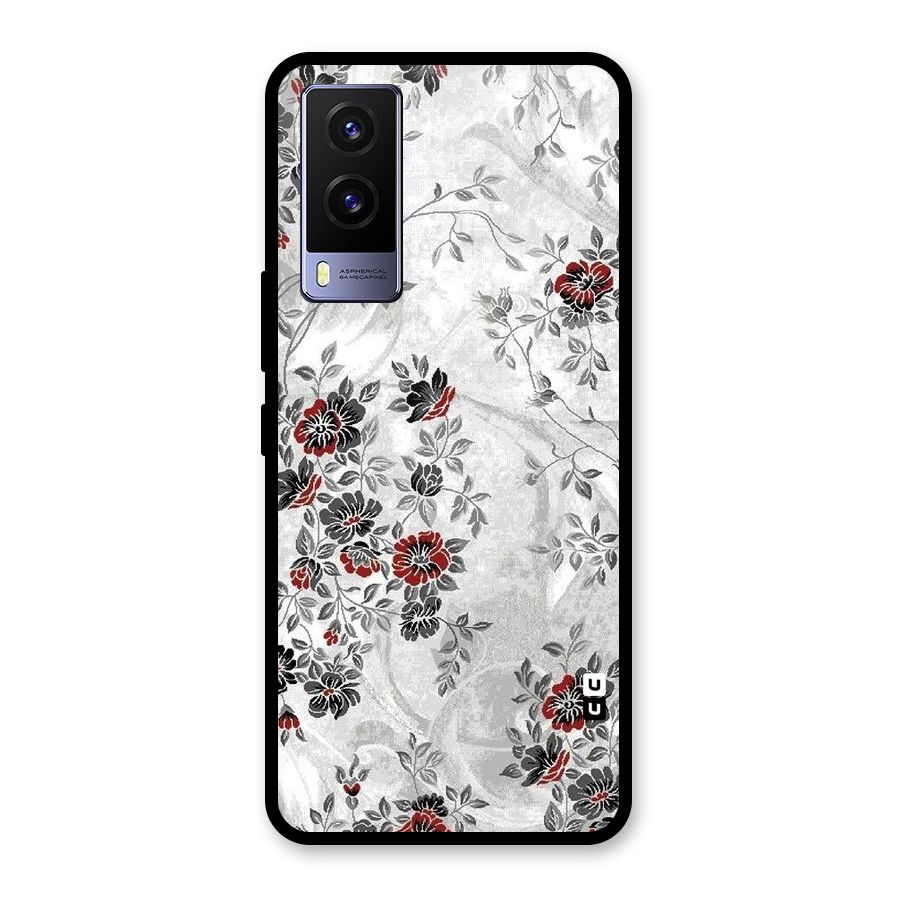 Pleasing Grey Floral Glass Back Case for Vivo V21e 5G