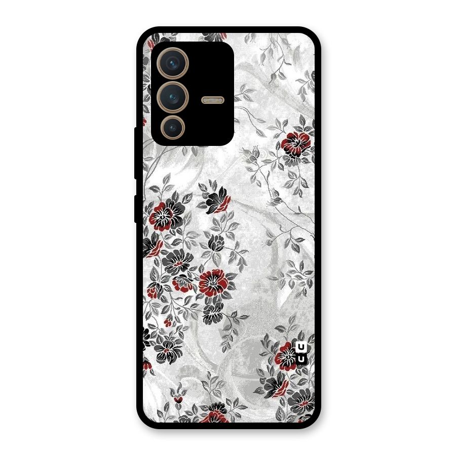 Pleasing Grey Floral Glass Back Case for Vivo V23 5G