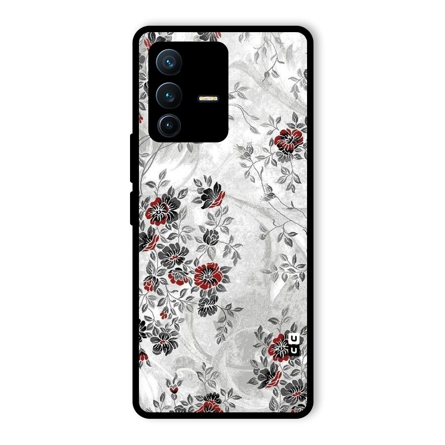 Pleasing Grey Floral Glass Back Case for Vivo V23 Pro