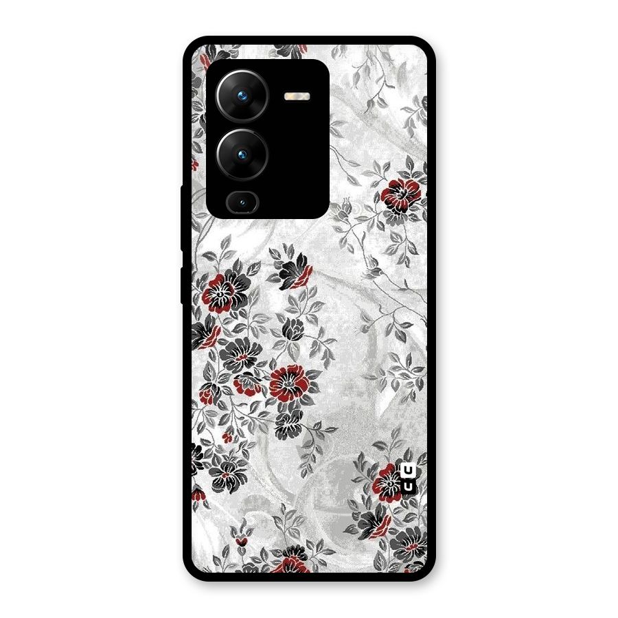 Pleasing Grey Floral Glass Back Case for Vivo V25 Pro