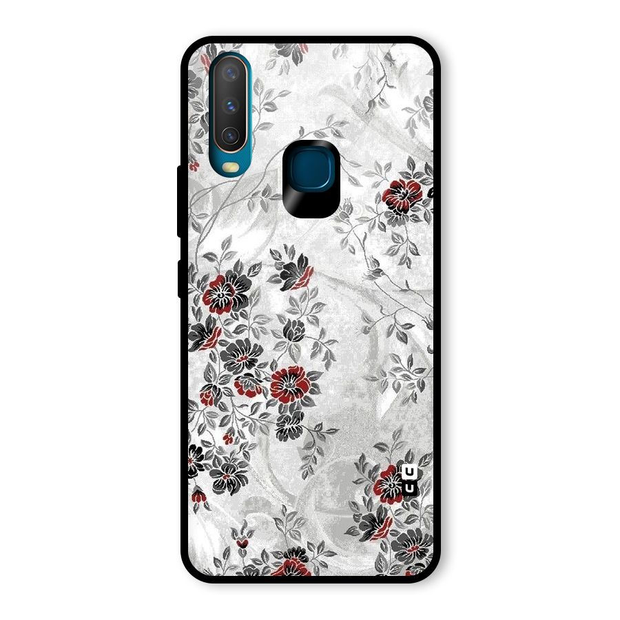 Pleasing Grey Floral Glass Back Case for Vivo Y15