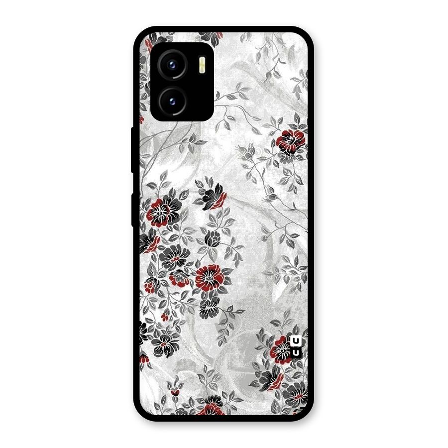 Pleasing Grey Floral Glass Back Case for Vivo Y15s