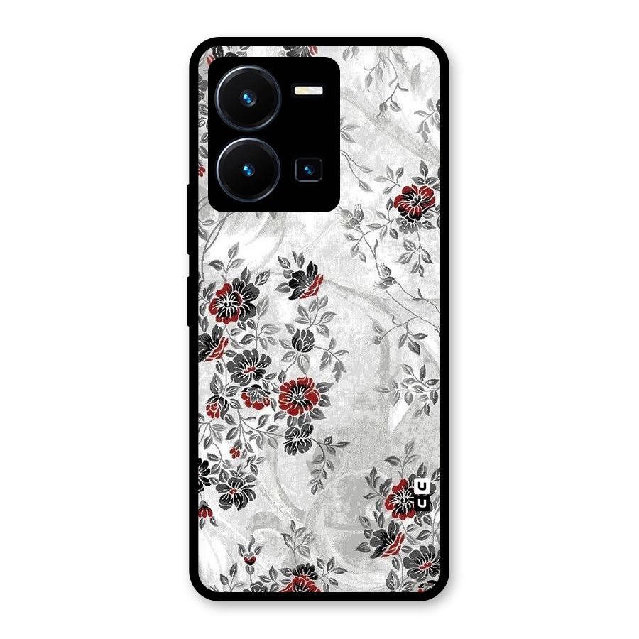 Pleasing Grey Floral Glass Back Case for Vivo Y35