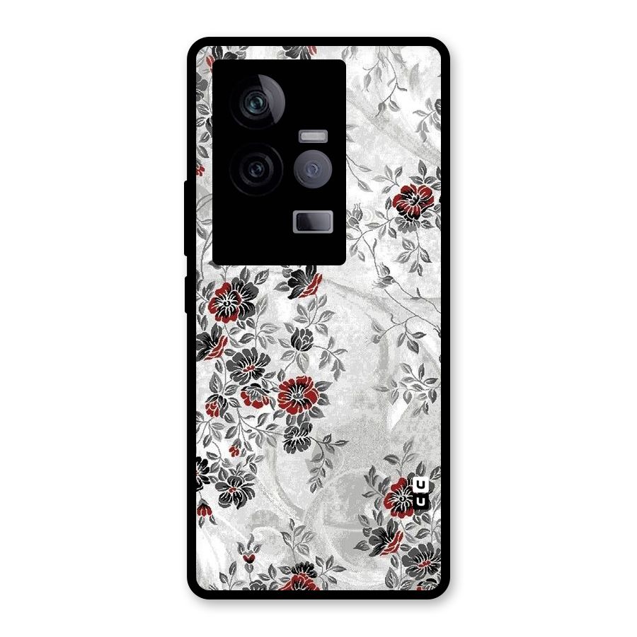 Pleasing Grey Floral Glass Back Case for Vivo iQOO 11 5G