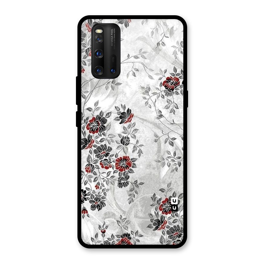 Pleasing Grey Floral Glass Back Case for Vivo iQOO 3