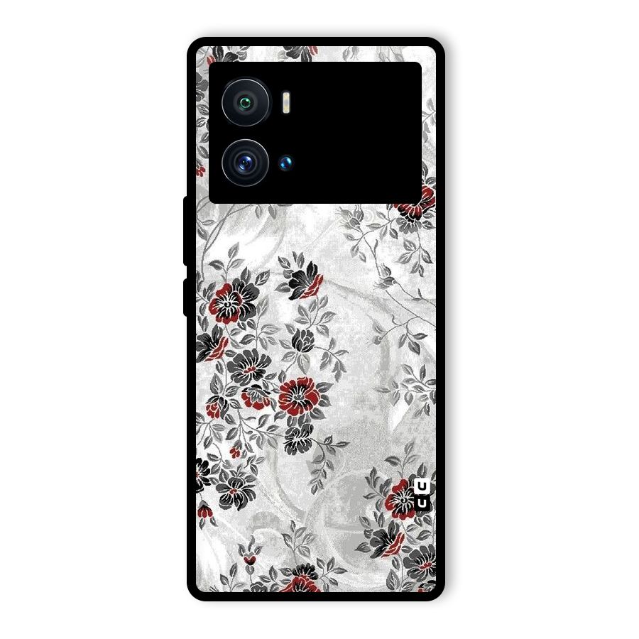 Pleasing Grey Floral Glass Back Case for Vivo iQOO 9 Pro