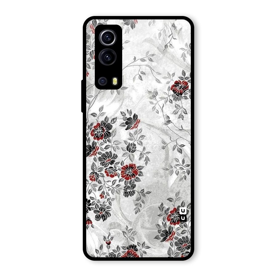 Pleasing Grey Floral Glass Back Case for Vivo iQOO Z3