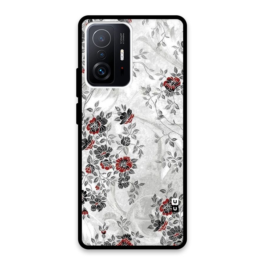 Pleasing Grey Floral Glass Back Case for Xiaomi 11T Pro