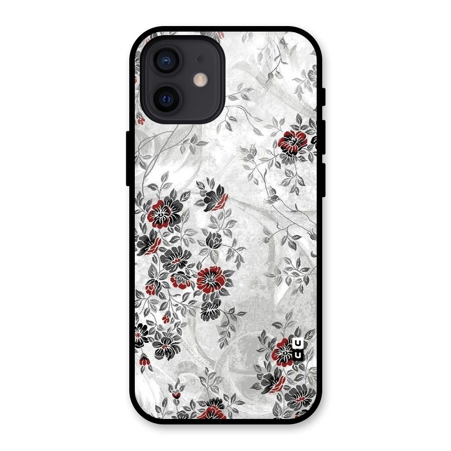 Pleasing Grey Floral Glass Back Case for iPhone 12
